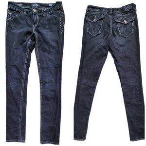Mek Denim 29/34 Cigarette Black Jeans Y2k Style Stiching